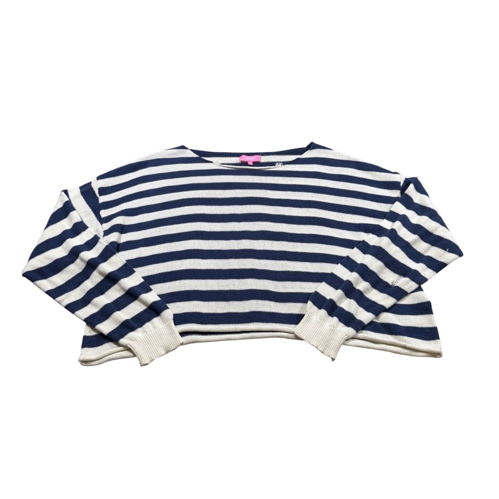 Edikted Striped Knit Sweater Cropped Distressed Nautical Coastal‎ Boho Preppy M